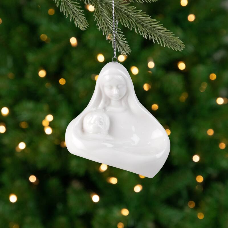 Mary and Jesus Ceramic Christmas Ornament - 3" - White