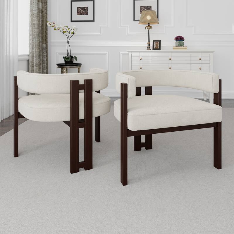 Set of 2 Modern Teddy Upholstered Accent Chairs, Open Back Barrel Dining Chair for Living Room & Bedroom