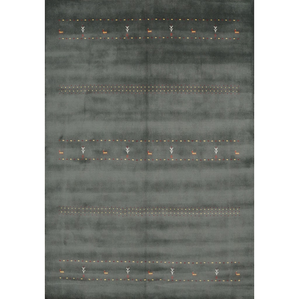 Hand Knotted Oriental 100% Wool Carpet Tribal Animal Pictorial Green Gabbeh Area Rug - 9' 9'' X 8' 1''