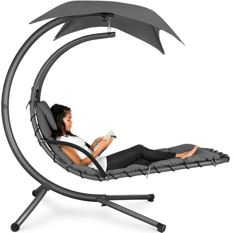 Polyester Hammock Chair Porch Swing with Canopy and Cushion - 73"(L) × 46"(W) × 78"(H)