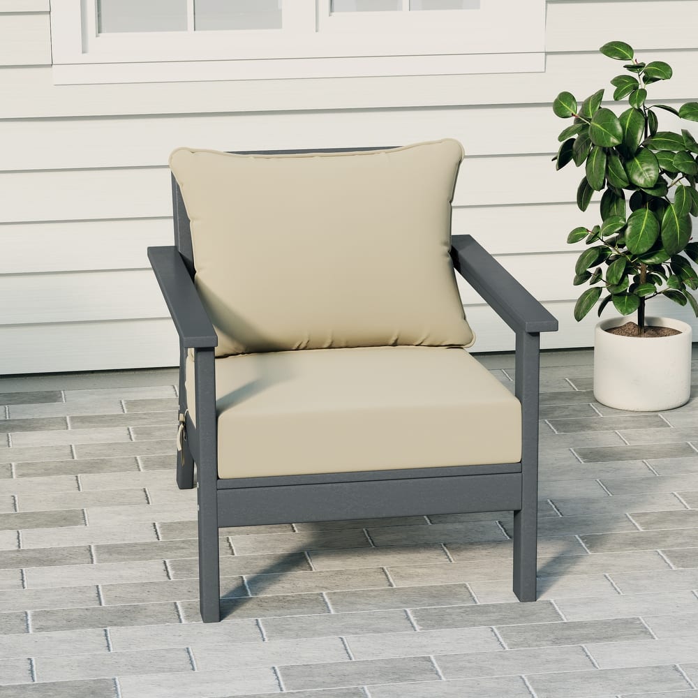 Birchwood All Weather HDPE Outdoor Patio Deep Seating Gray Club Chair With Cushions (1-Piece)