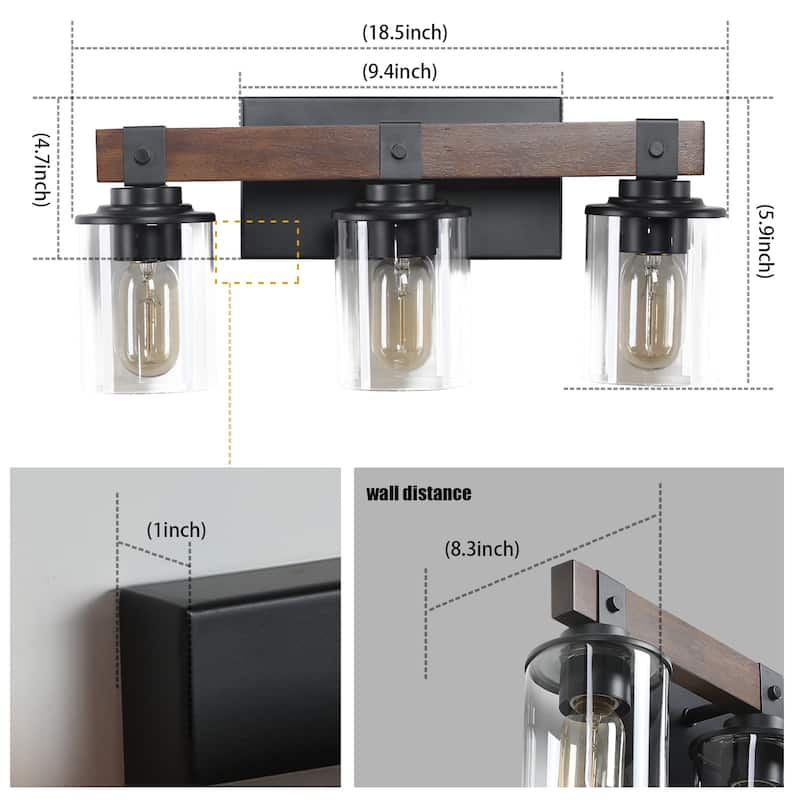 3-Lights Farmhouse Vanity Lights,Rustic Bathroom Light
