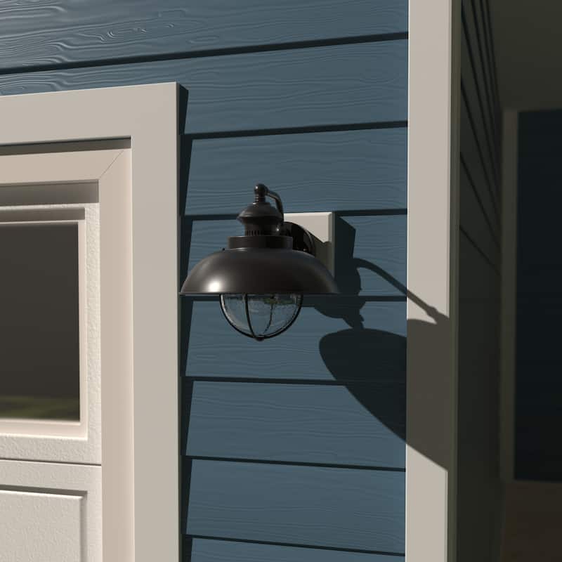 Harwich 1 Light Black Coastal Barn Dome Outdoor Wall Lantern Clear Glass - 10-in W x 10.25-in H x 11.5-in D - Textured Black - 10-in W x 10.25-in H x 11.5-in D