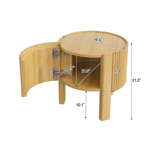 Round Fluted Side Table with Storage for Living Room - Bed Bath