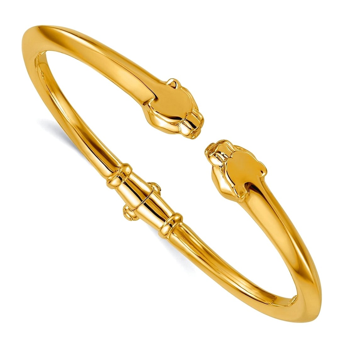 Curata Solid 18k Yellow or White Gold Panther Head Hinged Cuff Bangle
