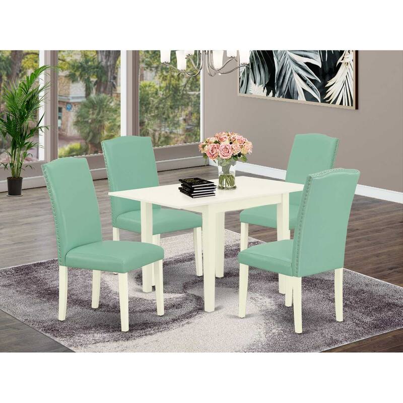 HomeStock 5-Pc Linen White Finish Solid Wood Top - Dining Room Set - Seats 4