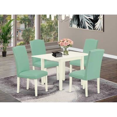 HomeStock 5-Pc Linen White Finish Solid Wood Top - Dining Room Set - Seats 4