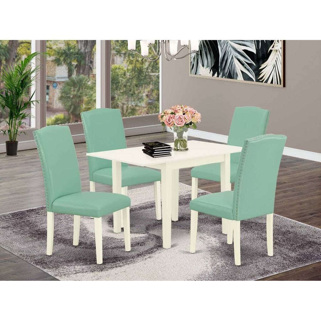 HomeStock 5-Pc Linen White Finish Solid Wood Top - Dining Room Set - Seats 4