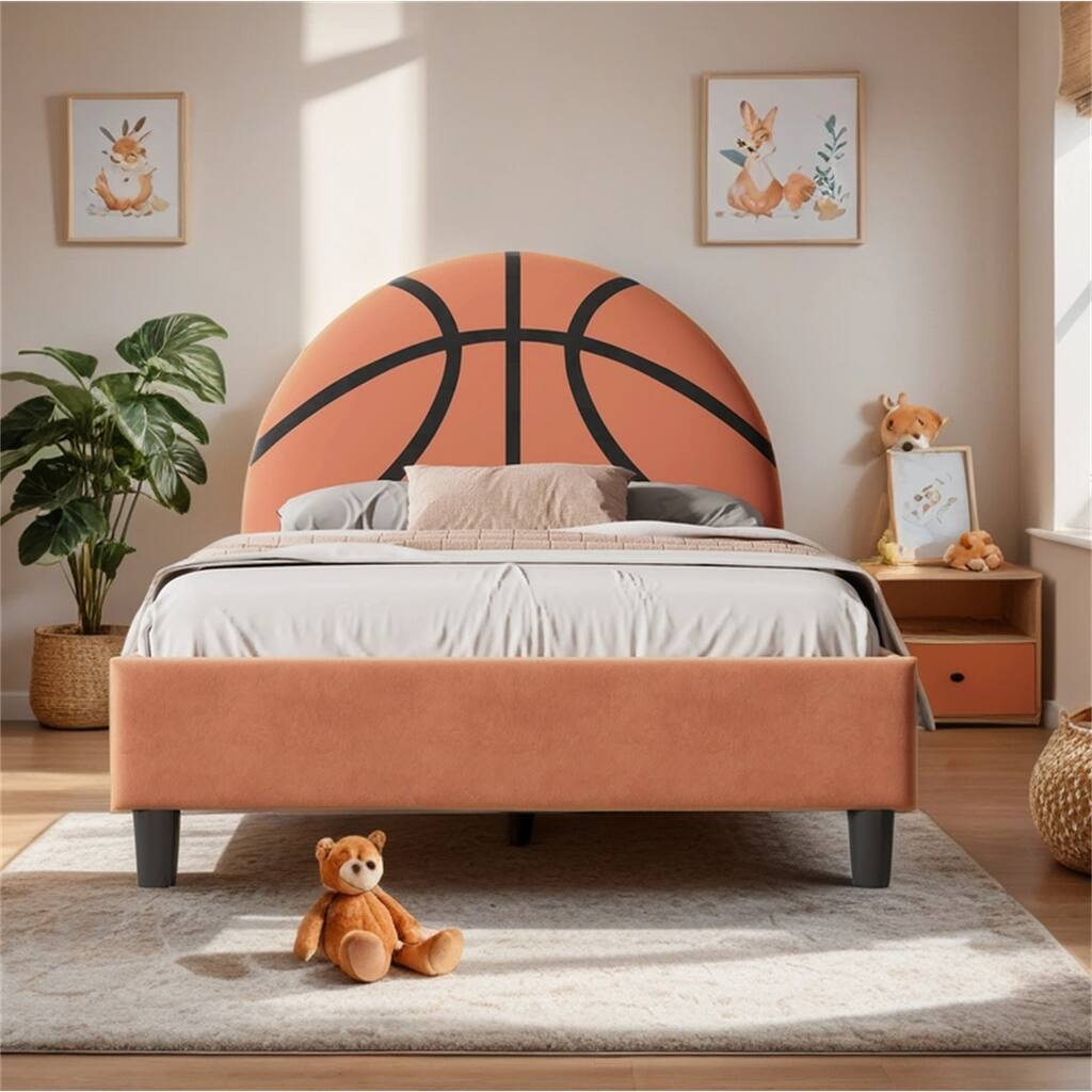 Basketball Design Upholstered Twin Platform Bed Sport Style Bed