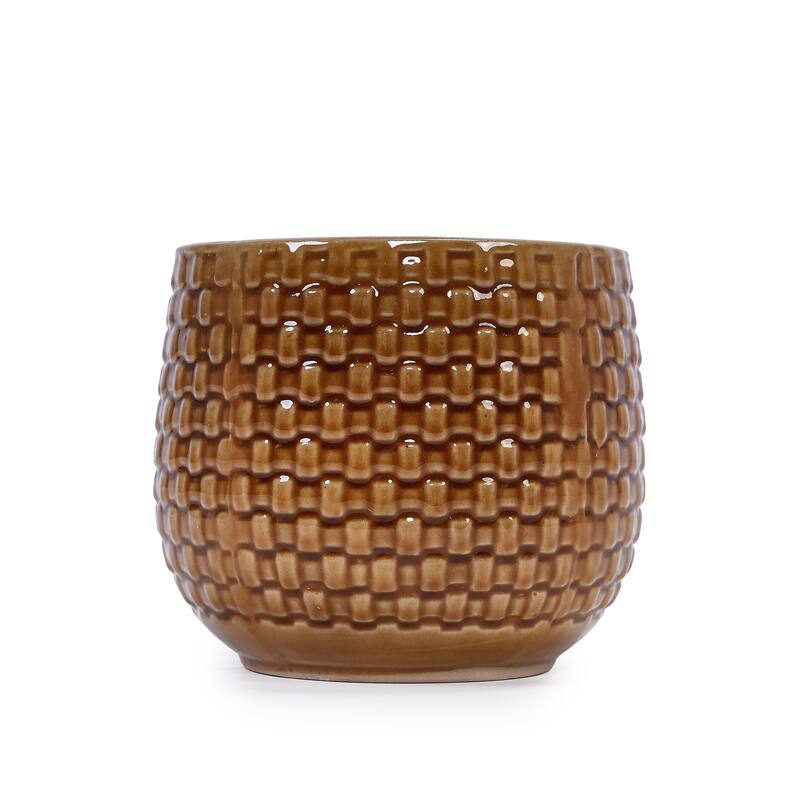 Set of 3 Ceramic Planters Geometric Texture for Orchids and Succulents