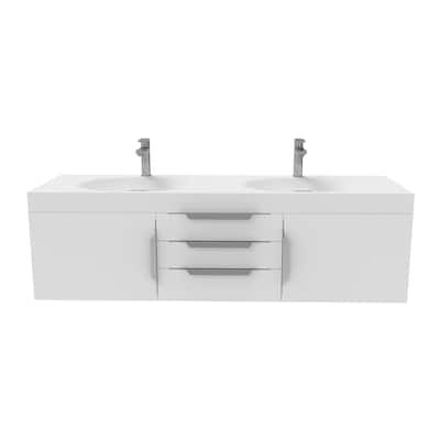 Thames 60" Shallow Basin Wall Mounted Bathroom Vanity Set w/ White Top