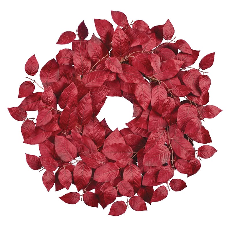 Burgundy Leaves Fall Hanging Artificial Wreath - 21 x 21 x 5