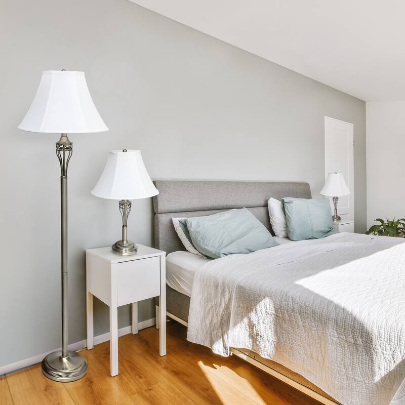 25.5 in. Bronze Finish Table Lamp Set with White Shade, 3 Piece Set for Living Room