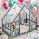 preview thumbnail 2 of 16, Wood House-Shaped Twin Floor House Bed with Fence,Guardrails,Kids and Baby