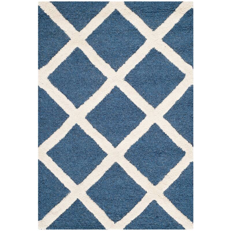 SAFAVIEH, Handmade Cambridge Siire Moroccan Trellis Wool Rug - 2' x 3' - Navy/Ivory