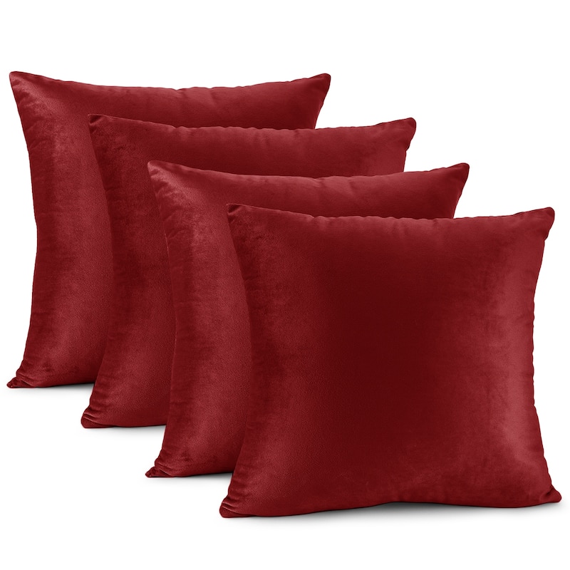 Nestl Solid Microfiber Soft Velvet Throw Pillow Cover (Set of 4) - 16" x 16" - Cherry red