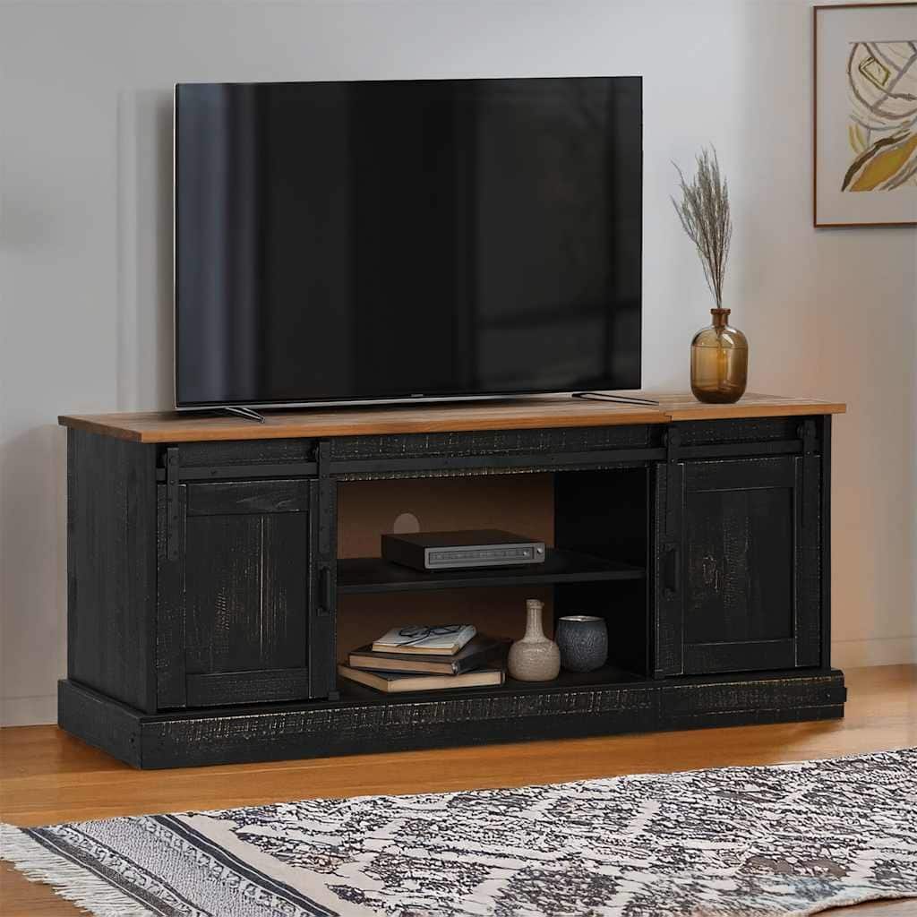 vidaXL TV Cabinet Black Solid Pine Wood and Metal Large - 15.7 x 59.1 x 23.6 in.