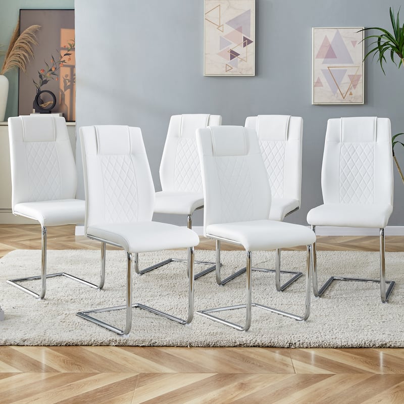 Leather Dining Chair Set of 6 Office Chair with C-Shaped Metal Legs