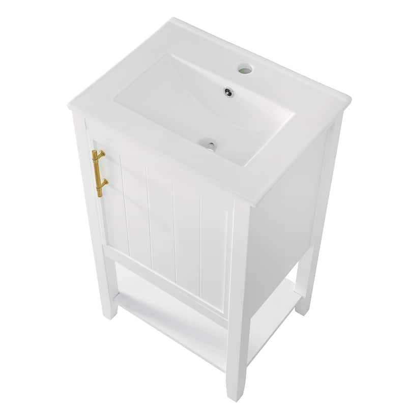 Roomfitters 20" Bathroom Vanity with Sink Soft Closing Door Storage Rack and Open Shelf Compact Modern Design