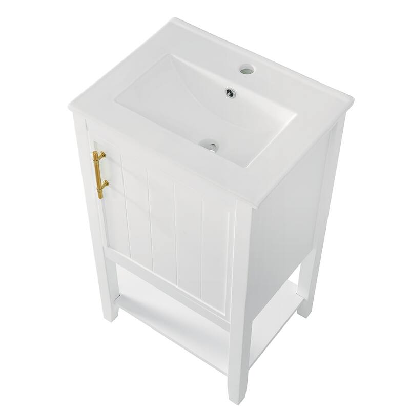 Small Bathroom Vanity with Sink, Bathroom Storage Cabinet with Soft Close Door, Single Vanity with Storage Rack and Open Shelf