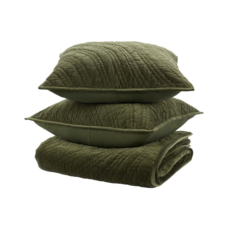 Villa by Classic Home Elms 3-Piece Velvet Cotton Blend Quilt Set