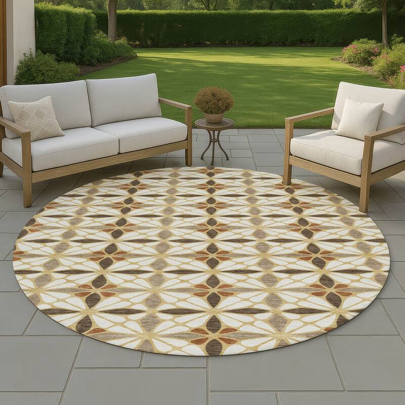 Machine Washable Indoor/ Outdoor Mosaic Pablo Chantille Rug - Gold - 8' x 8'