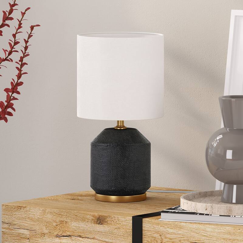 Esther 15" Tall Textured Ceramic Mini Lamp with Fabric Shade - 5.5" Wide - Matte Black/Antique Brass