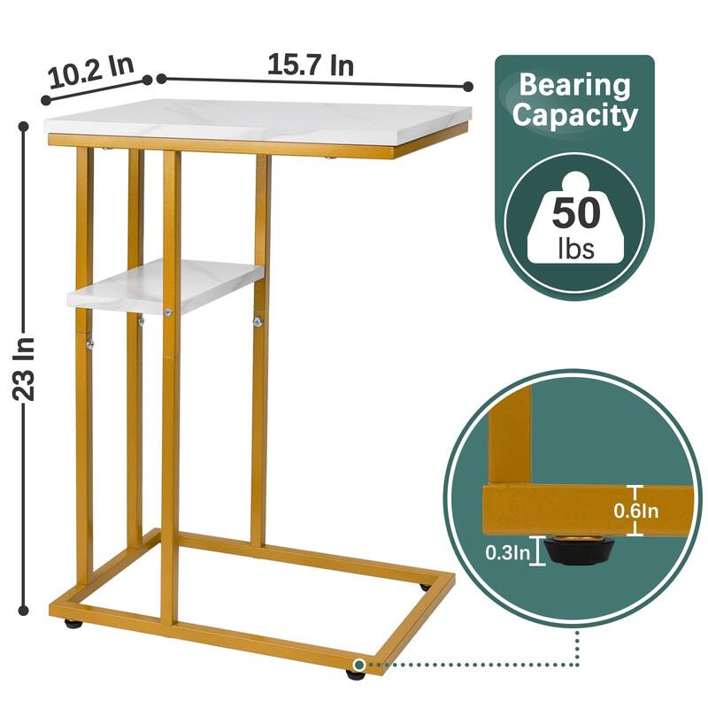 C Table End Table Set of 2,Side Table Living Room,C Shaped Side Table,Couch Tables That Slide Under Couch Table with Metal Frame