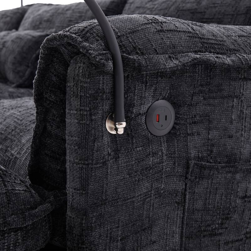 Modern Chenille Chaise Couch L-shaped Sectional Sofa with Storage Ottoman, Phone Holder, USB/Type-C Ports and Side Pockets
