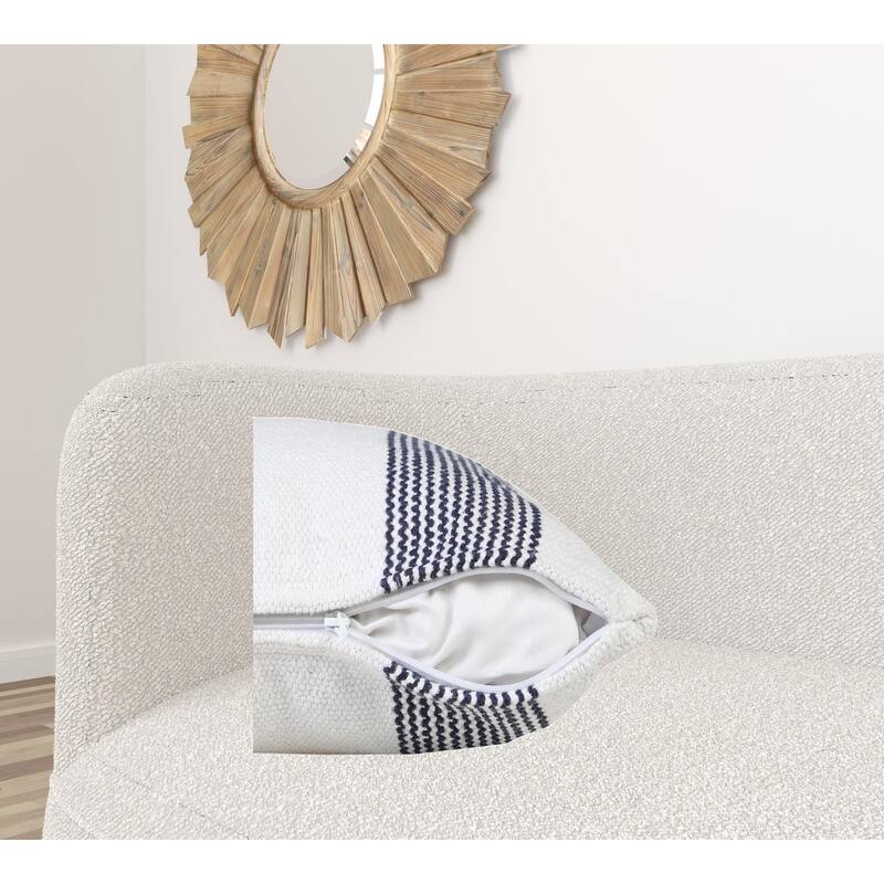 HomeRoots 20" X 20" Deep Blue And White 100% Cotton Geometric Zippered Pillow