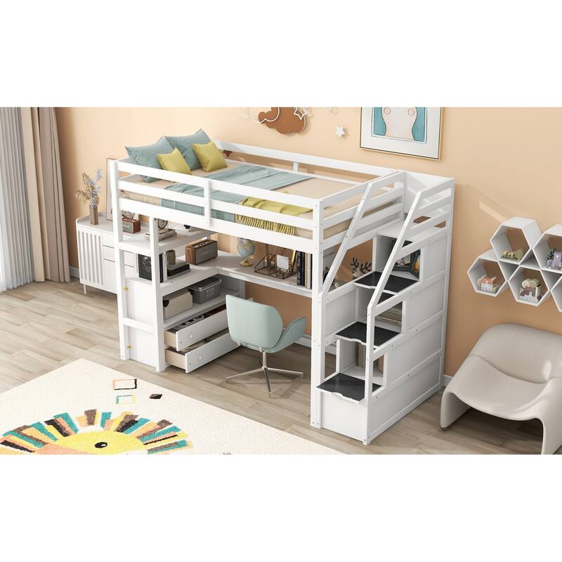Twin Pine Loft Bed with Desk and Storage