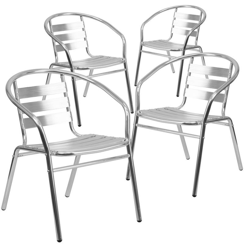 4 PK Commercial Aluminum Indoor-Outdoor Stack Chair - Triple Slat Back and Arms