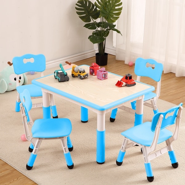 slide 2 of 29, Kids Table and Chairs Set, Height Adjustable Desk With 4 Seats Blue