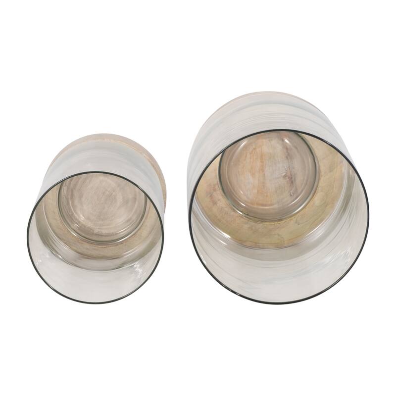 Sagebrook Home Iron and Glass Candle Holders on Mango Wood Base - Elegant Home Decor Essentials for Serenity - 7" x 7" x 11"