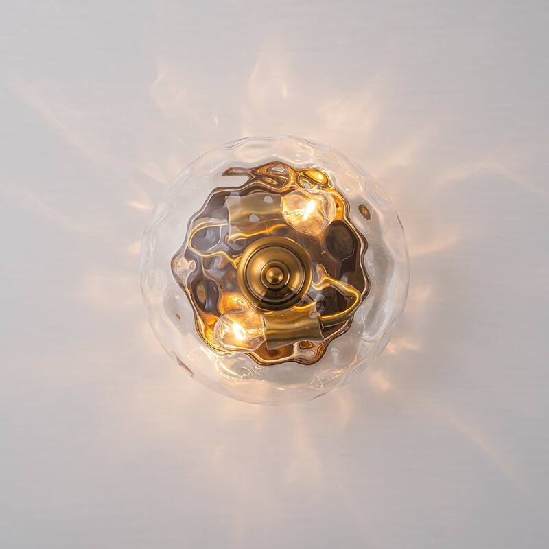 Modern Farmhouse 2-light Water Pattern Hammered Glass Flush Mount 9in