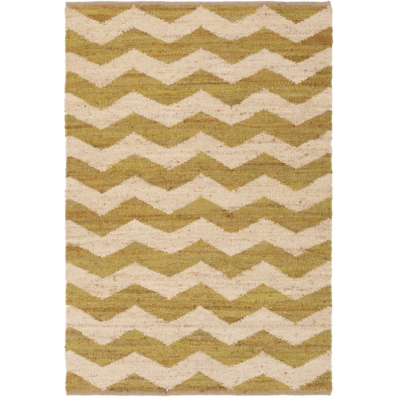 Hand-Woven Madeline Natural Jute Chevron Rug - 2' x 3' - Green/Ivory