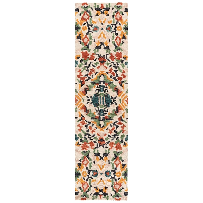 SAFAVIEH Handmade Aspen Polixenia Boho Floral Wool Rug - 2'3" x 9' Runner - Ivory/Pink
