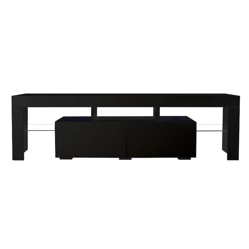 Nestfair Black TV Stand with LED Lights for TVs up to 70 Inches
