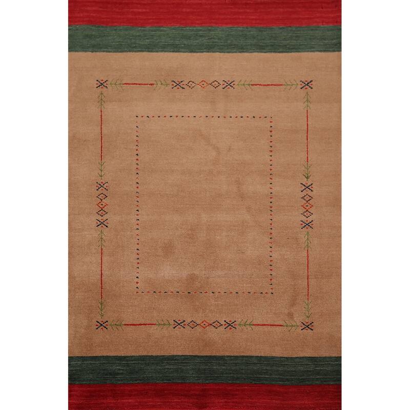 Gabbeh Indian Accent Rug Hand-Knotted Oriental Brown Wool Carpet - 3'10"x 5'8"