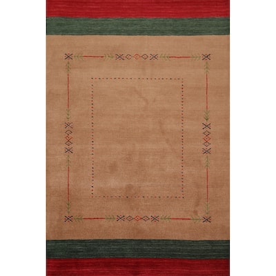 Gabbeh Indian Accent Rug Hand-Knotted Oriental Brown Wool Carpet - 3'10"x 5'8"