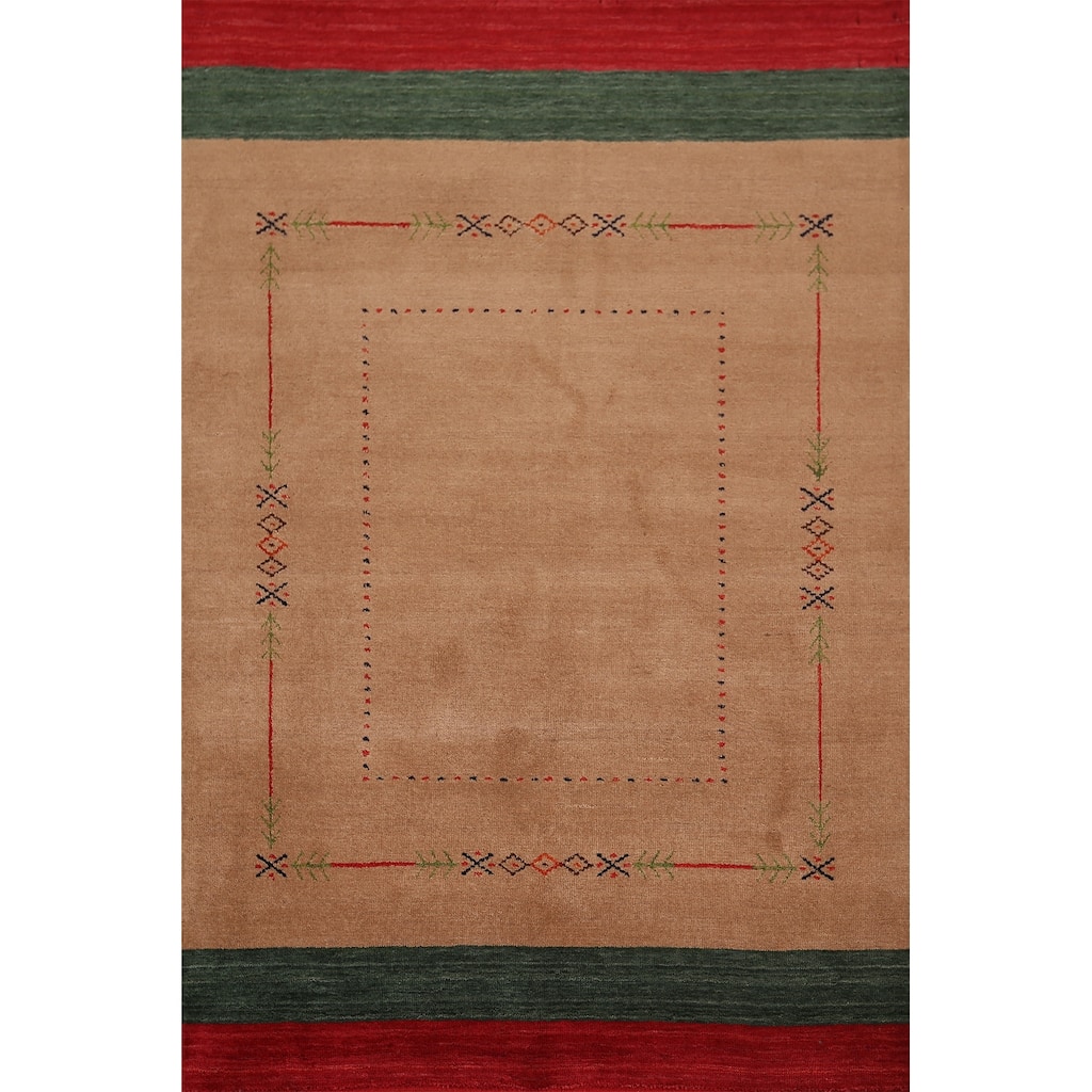 Gabbeh Indian Accent Rug Hand-Knotted Oriental Brown Wool Carpet - 3'10"x 5'8"