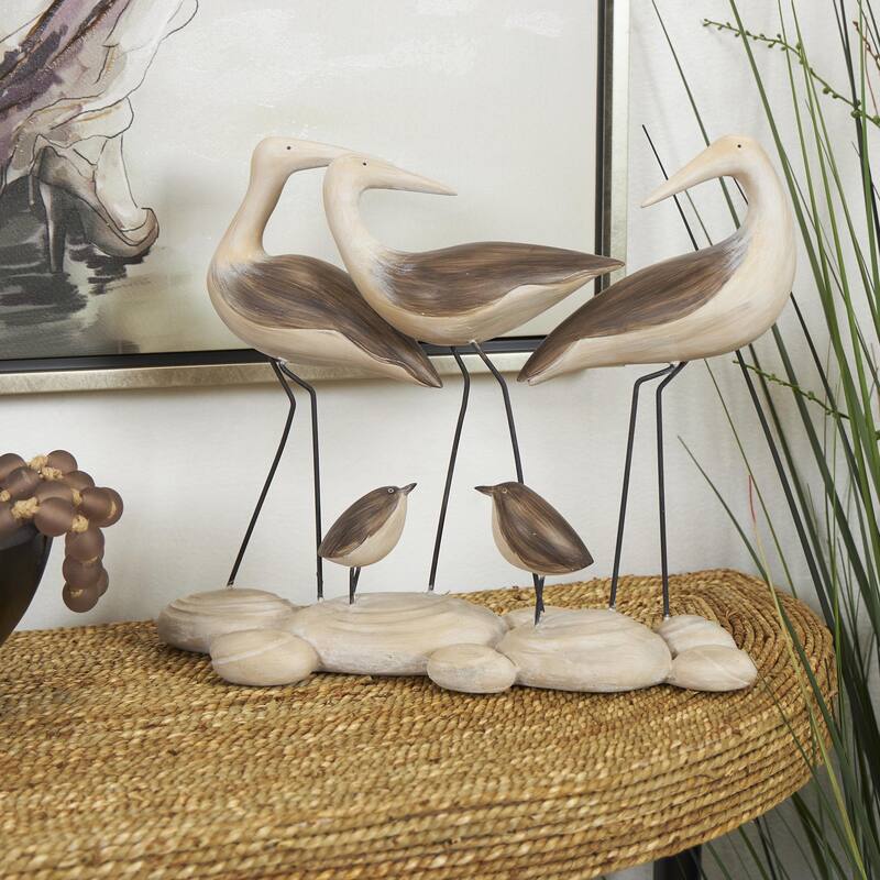 Polystone Bird Family Decorative Sculpture with Cream Rock Base - Brown - Roche River Decor