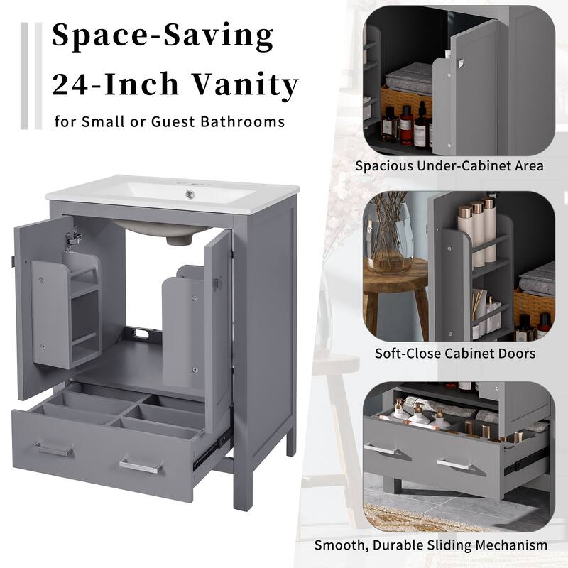 Bathroom Vanity with Sink, Multi-Functional Bathroom Cabinet, Bathroom Vanity with Door Shelf, Soft-Close Doors & 1 Drawer
