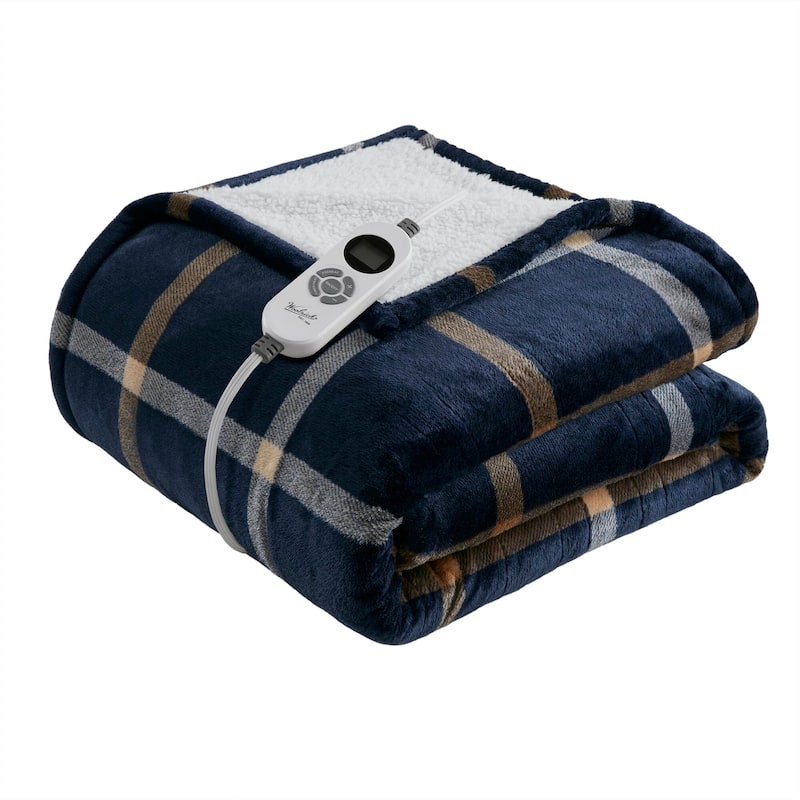 Woolrich Print Plush to Sherpa Heated Throw