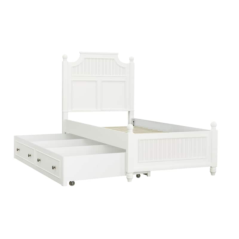 Savannah Twin Poster Bed with Trundle - White Finish