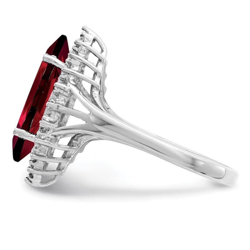 Curata 925 Sterling Silver Polished Open back Rhodium Garnet Diamond Ring