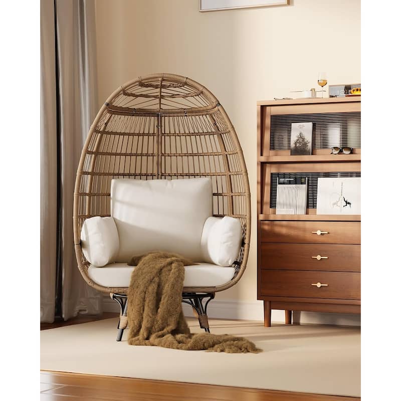 Outdoor 360° Swivel Egg Chair with Cushions,Egg Basket Lounge Chair for Patio - Beige