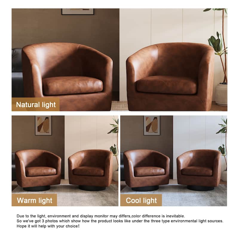 2 Set Round Barrel Chair 360-Degree Swivel Accent Chairs