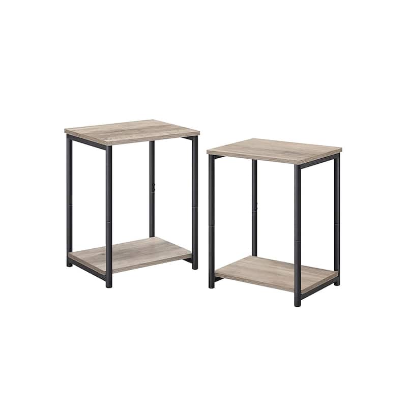 Greige Black Industrial Side Tables Set of 2 with Storage Shelves Steel Frame and Adjustable Feet - 15.2"L x 11.8"W x 19.7"H - Greige, Black