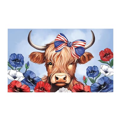 30 in. x 18 in. Patriotic Highland Cow Estate Sassafras Switch Mat